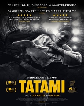 Scenă din filmul Tatami 2023, Leila în competiție la Campionatul Mondial de Judo