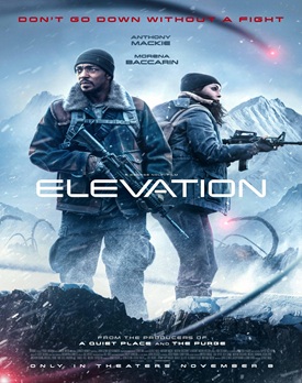 Scenă din Elevation film online hd cu personaje în fața creaturilor monstruoase.