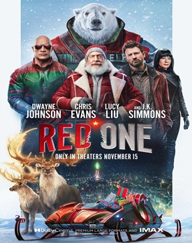 Scenă din filmul Red One 2024 cu personaje în acțiune salvând Crăciunul.