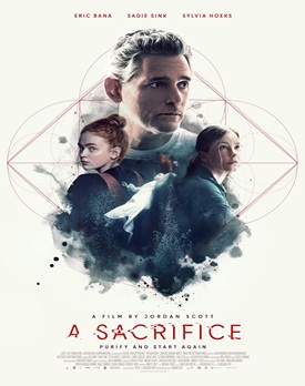 Posterul filmului A Sacrifice 2024 online subtitrat hd, cu un fundal misterios și personaje intrigante.