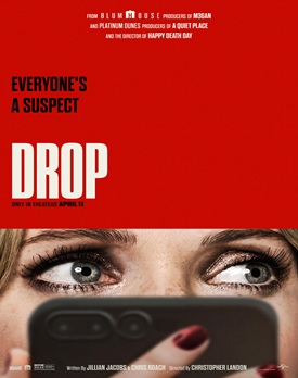Femeie speriată la cină romantică în filmul Drop 2025