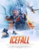 Afișul filmului Ice Fall 2025 cu paznicul nativ american și braconierul lângă un lac înghețat.
