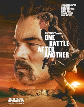 One Battle After Another 2025 film online subtitrat HD în română – scenă din film cu foști revoluționari reuniți